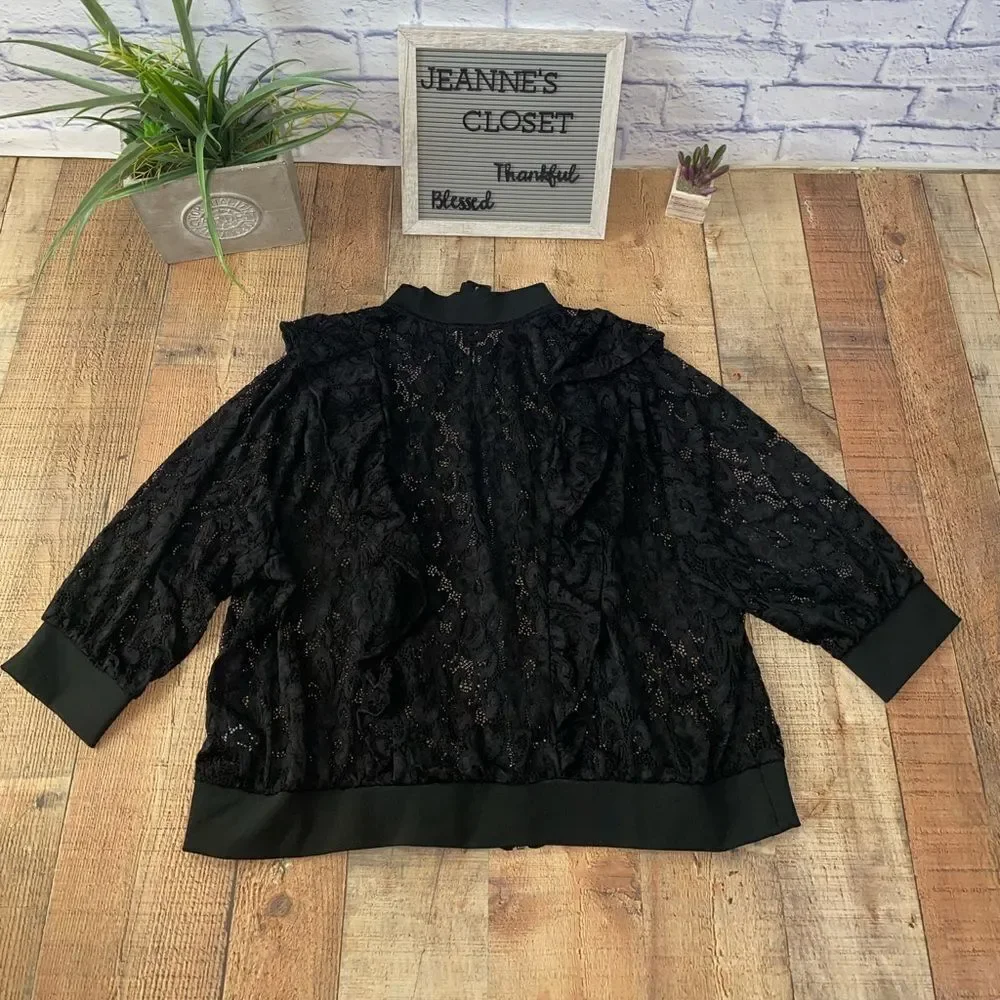 NWT Torrid Black Lace Ruffle Crop Bomber jacket - Picture 11 of 15